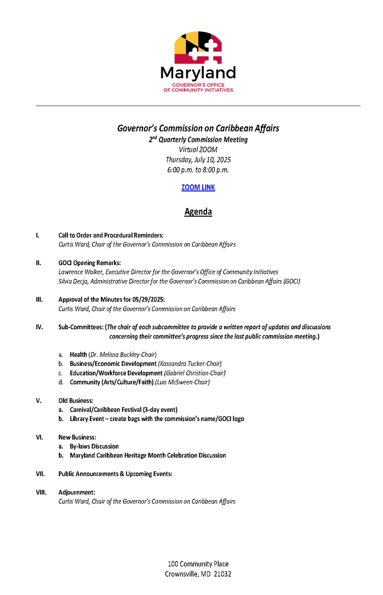Meeting of Governor’s Commission on Caribbean Affairs - JUL 10 2025